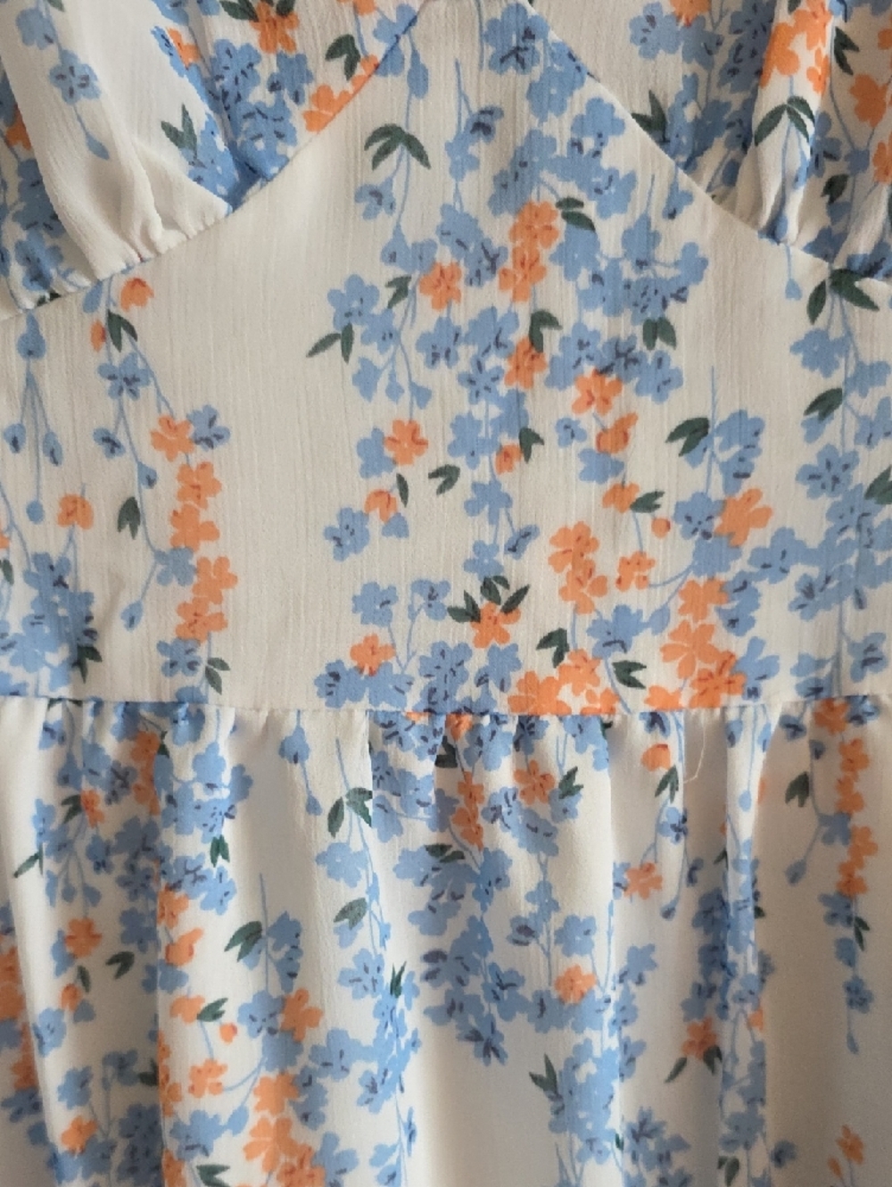 SHEIN White Floral Midi Dress with Blue and Peach Flowers - Picture 4 of 4